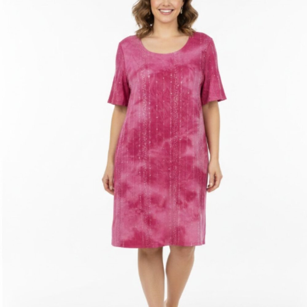 New Cocomo Pink Sequins Stretch Round Neck Short Sleeve‎ Casual Dress Large
